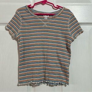 art class Striped Short Sleeve Tee with Ruffled Edges